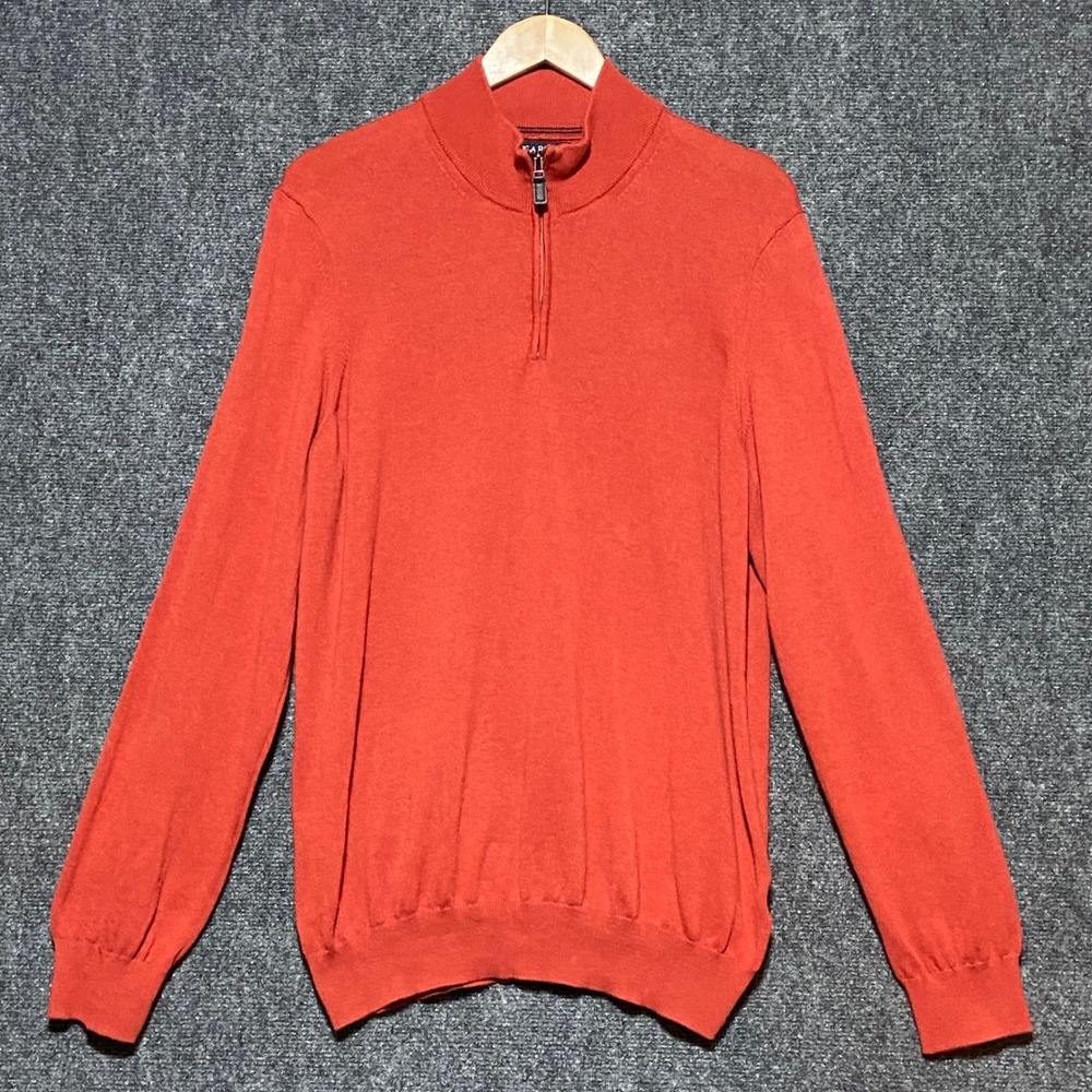 Jos A Bank Mens XL Orange 100% Pima Cotton Comfort Stretch Quarter Zip Sweater